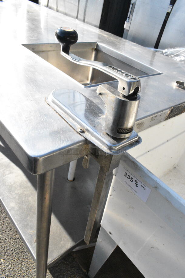 Stainless Steel Table w/ Mounted Commercial Can Opener, Bay and Under Shelf.  - Image 2 of 3