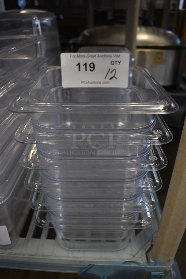 ALL ONE MONEY! Lot of 12 Vigor Clear Poly 1/6 Size Drop In Bins. 1/6x4 - Image 1 of 3