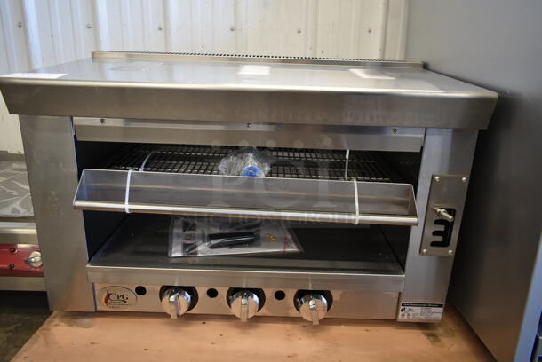 BRAND NEW SCRATCH AND DENT! Cooking Performance Group CPG 351S36SBN Stainless Steel Commercial Natural Gas Powered Salamander Broiler Cheese Melter. 36,000 BTU. Tested and Working! - Image 2 of 8