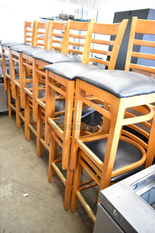 12 Wood Pattern Bar Height Chair w/ Black Seat Cushion. 12 Times Your Bid!