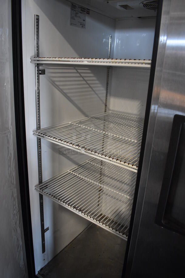 2016 True TG2R-2S Stainless Steel Commercial 2 Door Reach In Cooler w/ Poly Coated Racks on Commercial Casters. 115 Volts, 1 Phase. 52x35x83. Tested and Powers On But Does Not Get Cold - Image 4 of 5