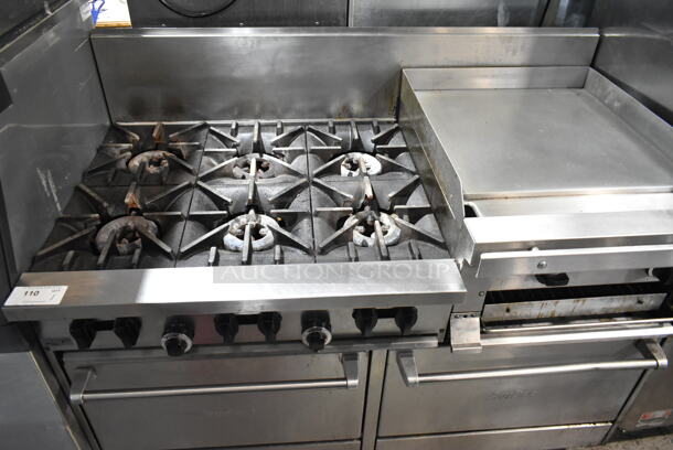 Garland X60-6R24RR Stainless Steel Commercial Propane Gas Powered 6 Burner Range w/ Right Side Flat Top Griddle and 2 Ovens. - Item #1112746