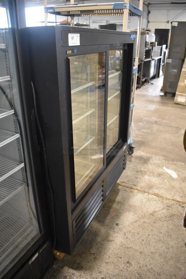 QBD CD4154SL Commercial Reach In Cooler in Black With Glass Sliding Doors and Polycoated Racks on Commercial Casters. 115V/1 Phase Tested And Working - Image 2 of 7