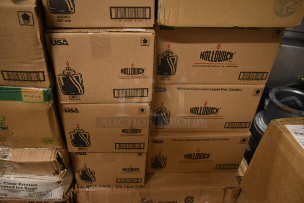 PALLET LOT of 36 BRAND NEW Boxes Including 395TO993 EcoChoice 9" x 9" x 3" Compostable Sugarcane / Bagasse 3 Compartment Takeout Container - 200/Case, 130IC10PCLW1M Choice 10 lb. Clear Wicketed Ice Bag with Ice Print - 1000/Case, 128HD12COMBO ChoiceHD Microwavable Translucent Deli Container, 7 Box Hollowick HD50-36 50 Hour "Smokeless" Clear Liquid Candle Fuel Cartridge - Not for Home Consumer Use - 48/Case, enMotion 59460A Dispenser, Acopa 553GD1535WS Wood Base for Acopa 3 and 5 Gallon Glass Beverage Dispensers,Jumbo Paper Straws, 2 Box 130PKROLLKFS Visions 17" x 17" Black Pre-Rolled Linen-Feel Napkin and Clear Heavy Weight Plastic Cutlery Set - 100/Case, Kraus KCU-273 Ceramic Sink. 36 Times Your Bid! - Image 5 of 12