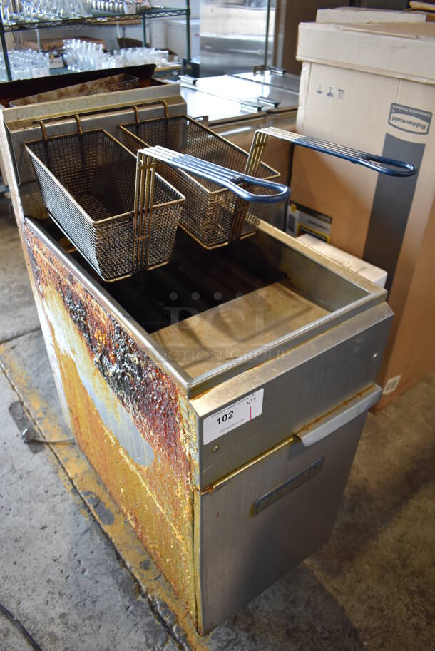 Imperial Stainless Steel Commercial Floor Style Natural Gas Powered Deep Fat Fryer w/ 2 Metal Fry Baskets. 15.5x30x46 - Image 2 of 6