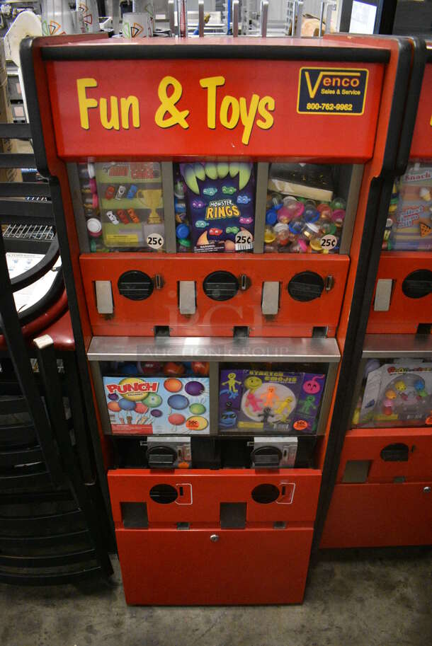 Red Floor Style 5 Compartment Toy Vending Machine. 22x23x27