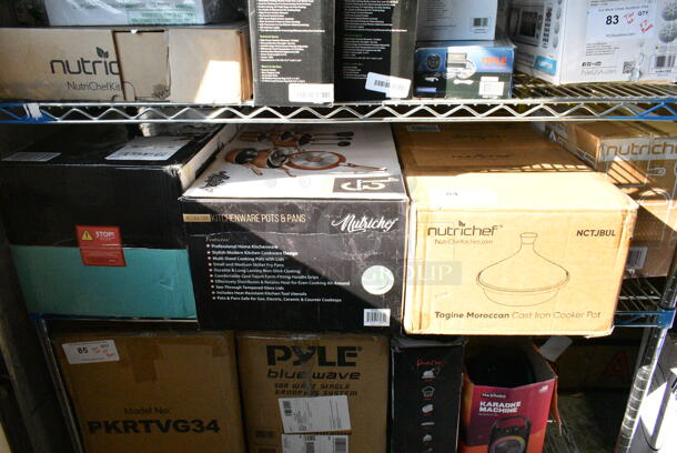 4 Various Items Including NutriChef NCGLBU Containers, NutriChef NCTJBUL Tagine Moroccan Gast Iron Cooker Pot, NutriChef NCCWA13BR Pots and Pan Set, Karaoke Machine. 4 Times Your Bid!  - Image 1 of 9