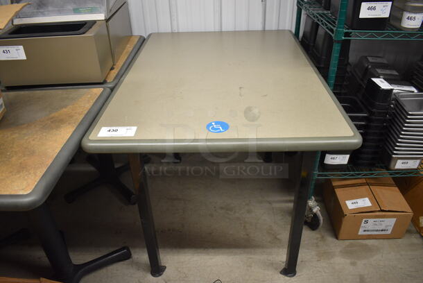 Green Dining Height Wheelchair Accessible Table on 4 Black Metal Table Legs. 42x30x30