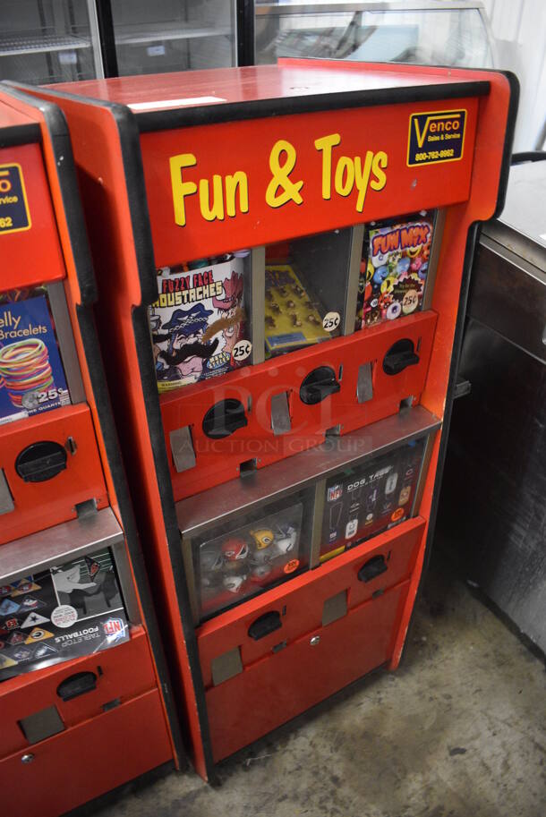 Red Floor Style 5 Compartment Toy Vending Machine w/ Black Metal 2 Well Tattoo Side Attachment. 34x23x27 - Image 3 of 8