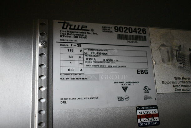 2017 True T-35-HC Stainless Steel Commercial 2 Door Reach In Cooler w/ Poly Coated Racks. 115 Volts, 1 Phase. Tested and Working! - Image 6 of 6