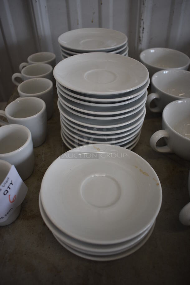 30 White Ceramic Saucers. 4.75x4.75x1. 30 Times Your Bid!