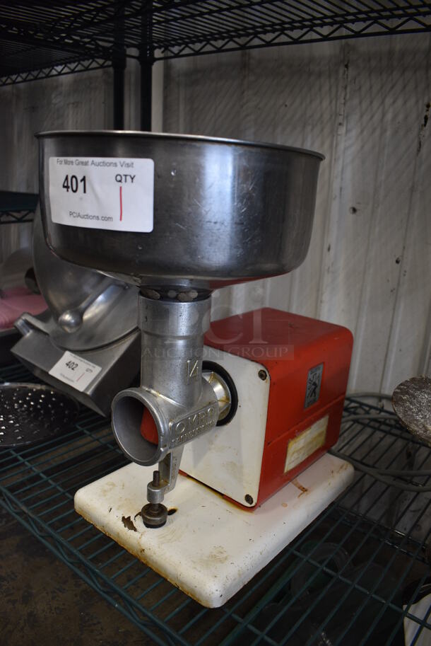 Omra Metal Countertop Meat Grinder w/ Tray. Does Not Have Auger. 10.5x17x18. Tested and Working!