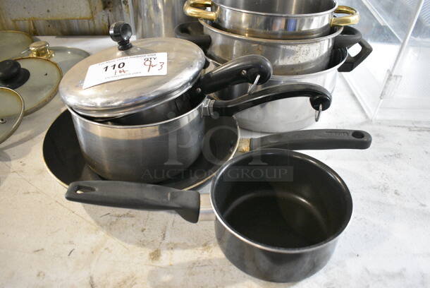 ALL ONE MONEY! Lot of 9 Various Items; Stock Pots, Sauce Pans and Skillet w/ 3 Various Lids. Includes 11.5x8x4 - Image 3 of 4