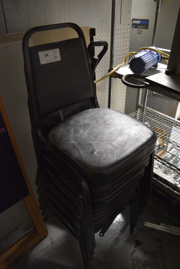 6 Black Metal Stackable Banquet Chairs w/ Black Cushions. 18x21x37. 6 Times Your Bid! (kitchen) - Image 2 of 3