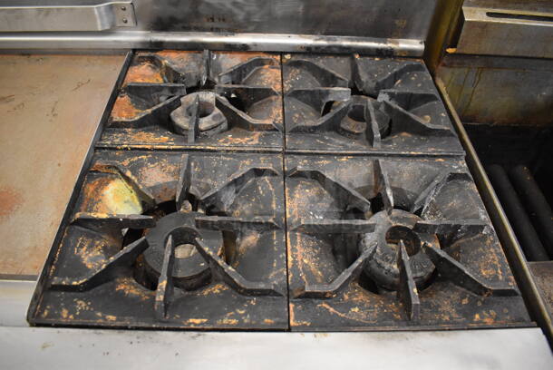 Imperial Stainless Steel Commercial Natural Gas Powered 4 Burner Range w/ Flat Top Griddle, 2 Ovens and Back Splash on Commercial Casters. 72x32x46 - Image 2 of 7