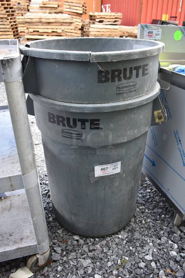 2 Rubbermaid Brute Gray Poly Trash Cans w/ 1 Trash Can Dolly. 26x22x27. 2 Times Your Bid!  - Image 2 of 5
