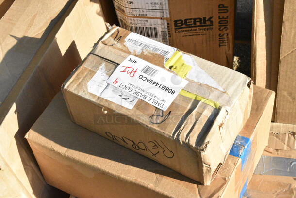 9 BRAND NEW Boxes Including 164TB2222 Lancaster Table & Seating 22" x 22" Cross Cast Iron Table Base Plate, 808B1449ACD Superlevel Self Adjusting Table Foot - 4/Pack, 407KRPLAS13 Choice 13-Slot Plastic Wall Mount Knife Rack, 2 Box Libbey 7508 Vina 12.75 oz. Customizable Tall Wine Glass - 12/Case, 117321310 AllPoints 32-1310 5' x 1/2" ID Fryer Oil Filter Hose, 4558022026 32 oz. Tall Plastic Iced Tea Design Souvenir Cup with Straw and Lid - 200/Case. 9 Times Your Bid!  - Image 3 of 11