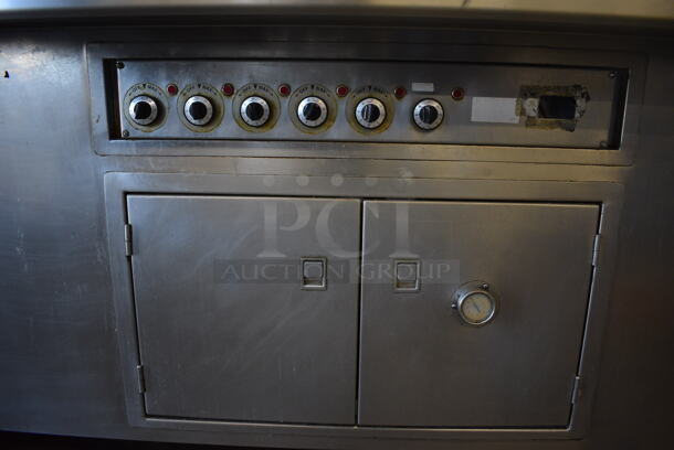 Stainless Steel Commercial Floor Style Electric Powered Steam Table w/ 5 Drop In Bins, Over Shelf and 2 Doors on Commercial Casters. 208 Volts, 1 Phase. 74x36.5x51 - Image 5 of 6