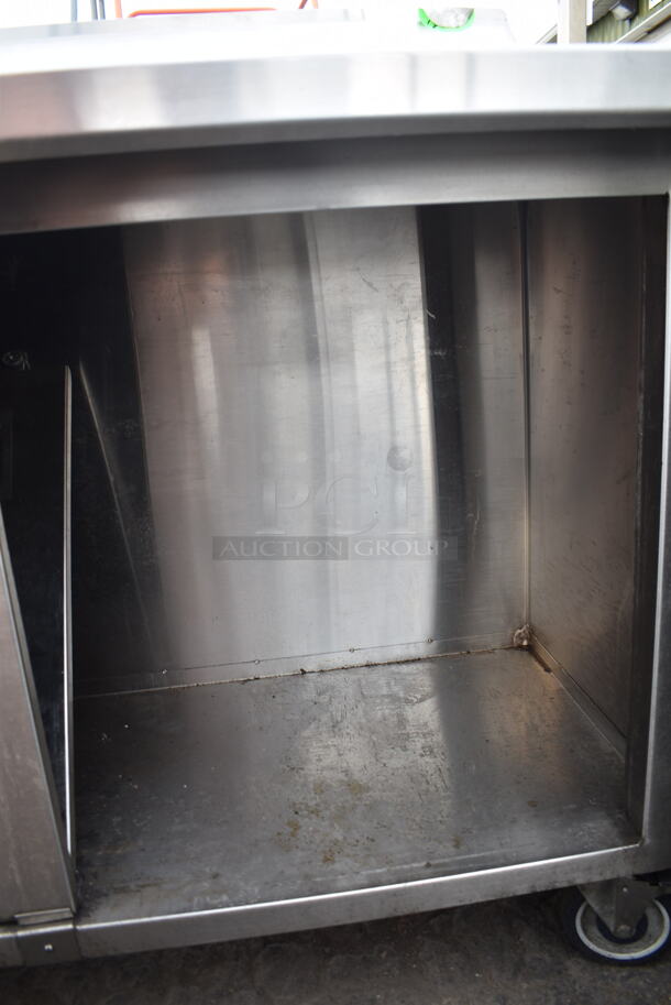Stainless Steel Counter w/ Back Splash, Under Shelf and Doors on Commercial Casters.  - Image 3 of 7