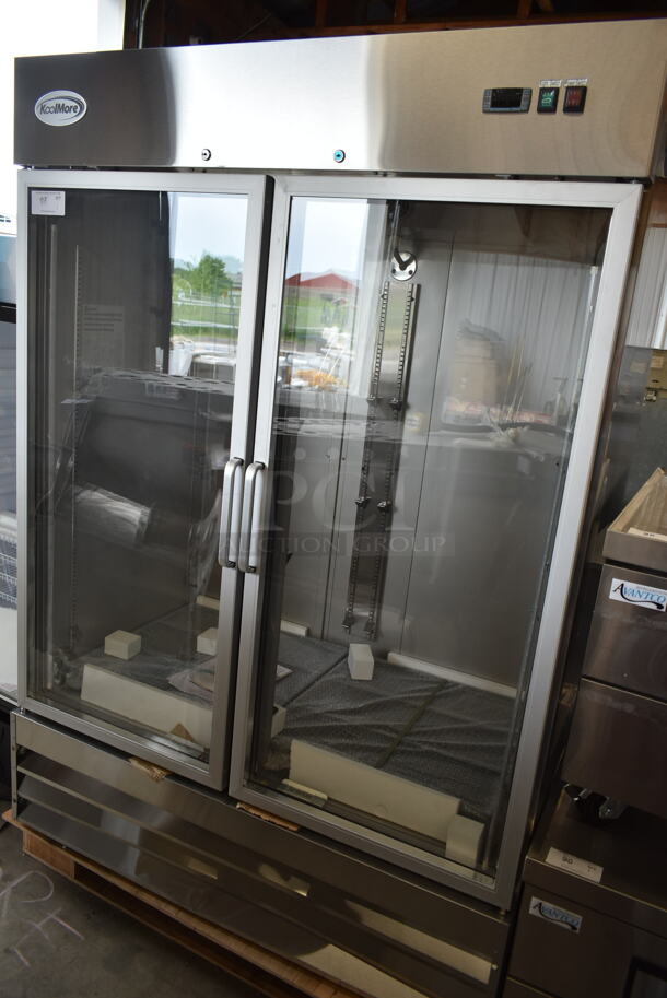 BRAND NEW SCRATCH AND DENT! KoolMore RIR-2D-GD Stainless Steel Commercial 2 Door Reach In Cooler Merchandiser. 115 Volts, 1 Phase. Tested and Working! - Image 2 of 6
