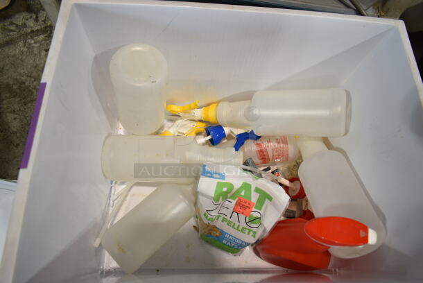 4 Poly Bins w/ Contents Including Ceramic Dishes, Poly Bottles. 4 Times Your Bid!  - Image 3 of 9