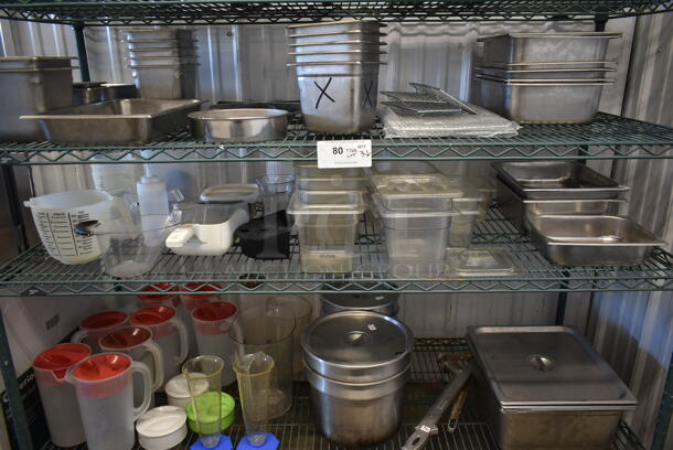 ALL ONE MONEY! Lot of 3 Tiers of Various Items Including Stainless Steel Drop In Bins, Poly Pitchers and Ice Scoops - Image 3 of 4