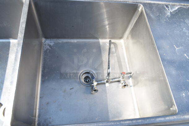 Stainless Steel 3 Bay Sink w/ 2 Faucet and 2 Sets of Handles.  - Image 8 of 9