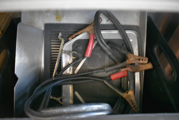 ALL ONE MONEY! Lot of Various Items Including Metal Baking Pan and Jumper Cables In Black Poly Bin. 21x15x11. - Image 2 of 4
