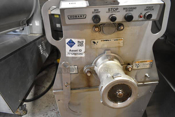 Hobart MG2032 Metal Commercial Floor Style Electric Powered Meat Mixer Grinder w/ Foot Pedal on Commercial Casters. 208 Volts, 3 Phase. Tested and Working! - Image 2 of 8