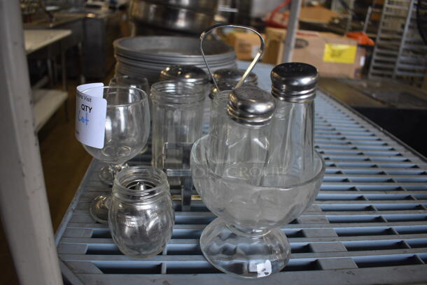 ALL ONE MONEY! Lot of Various Glassware Including Seasoning Shakers, Wine Glasses and Salt Shakers! - Image 4 of 4