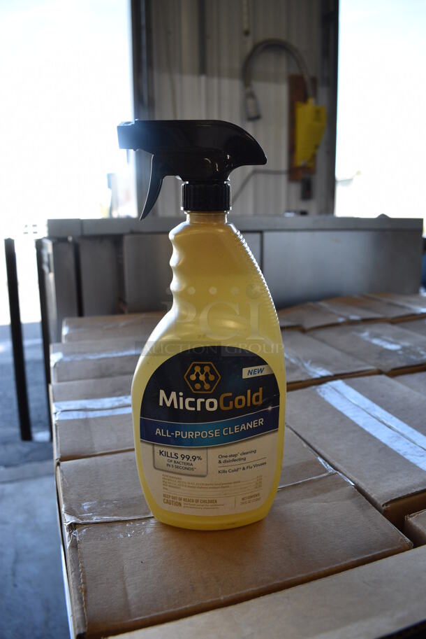 PALLET LOT of 83 Boxes of 6 MicroGold All Purpose Cleaner Bottles. Total of 498 Bottles. 4.5x2.5x10.5. 83 Times Your Bid!