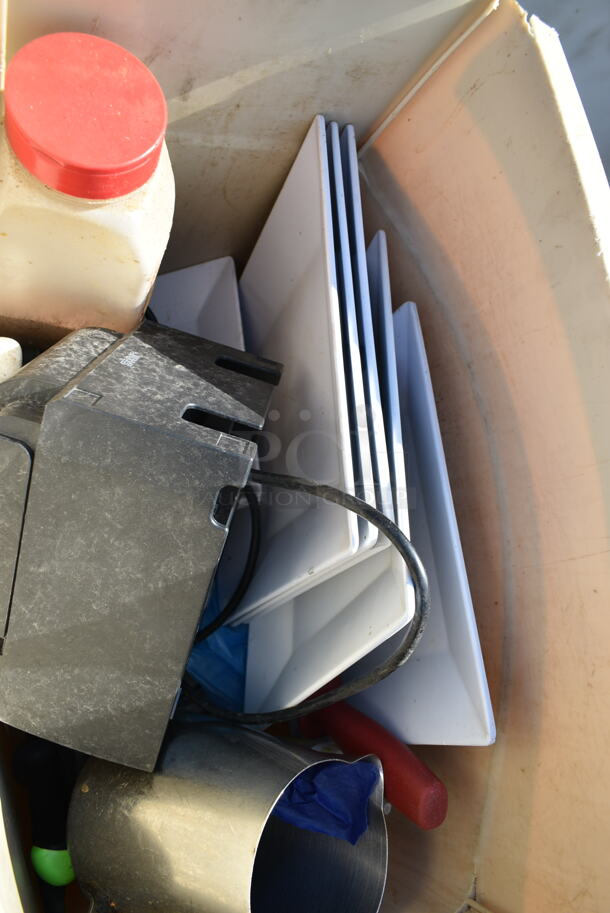 ALL ONE MONEY! Lot of Poly Ingredient Bin and Poly Slim Jim Trash Can w/ Contents Including Receipt Printer - Image 7 of 11