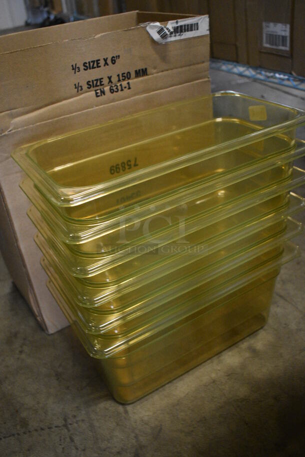 ALL ONE MONEY! Lot of 6 BRAND NEW IN BOX! Cambro Poly Amber Colored 1/3 Size Drop In Bins! 1/3x6 - Image 3 of 4