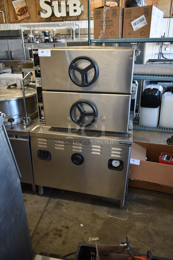 Market Forge MT40 Stainless Steel Commercial Floor Style Direct Steam Powered 40 Gallon Steam Kettle and Market Forge A Cooker Stainless Steel Commercial 2 Deck Pressure Steam Cabinet.  - Image 8 of 12