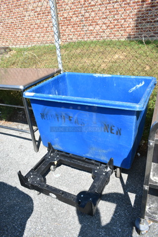 2 Items; Blue Poly Bin and Black Dolly. 42x31x32, 28x17x10. 2 Times Your Bid! 