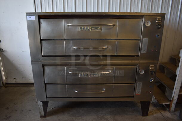 2 Bari Model M-6-48M Stainless Steel Commercial Natural Gas Powered Single Deck Pizza Oven w/ Cooking Stones on Metal Legs. 99,000 BTU. 72x43.5x66. 2 Times Your Bid!