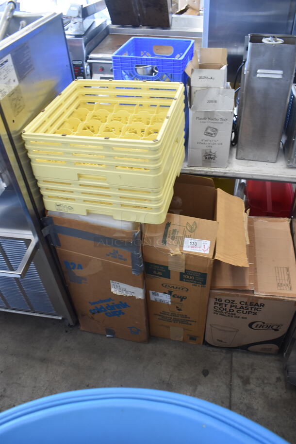 ALL ONE MONEY! 1 Box of Cups, 1 Box of Lids, 1 Box of Bins for Cappucino Machine and 2 Dishwasher Racks - Image 1 of 5