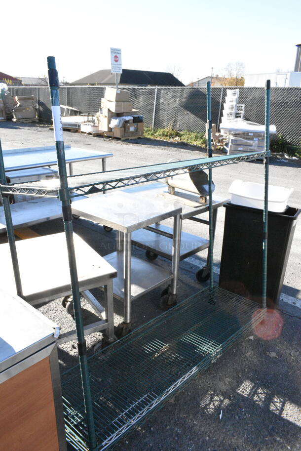 Green Finish 2 Tier Wire Shelving Unit. BUYER MUST DISMANTLE. PCI CANNOT DISMANTLE FOR SHIPPING. PLEASE CONSIDER FREIGHT CHARGES.  - Image 1 of 2