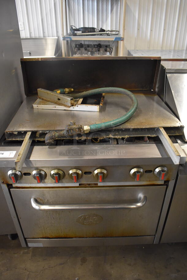 CPG Stainless Steel Commercial Natural Gas Powered 6 Burner Range w/ Oven, Over Shelf and Back Splash. 36x30x51 - Image 1 of 5