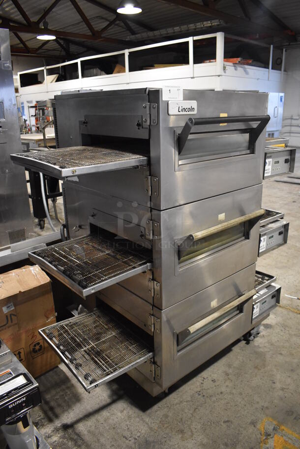 3 Lincoln Impinger Stainless Steel Commercial Electric Powered Conveyor Pizza Oven on Commercial Casters. 120/208 Volts, 3 Phase. 60x37x62. 3 Times Your Bid! - Image 3 of 10