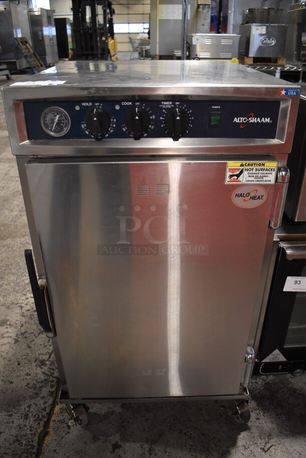 Alto Shaam 1000-TH/II Halo Heat Stainless Steel Commercial Single Door Cook N Hold Cabinet w/ Thermostatic Controls on Commercial Casters. 208-240 Volts, 1 Phase. 22.5x32x40
