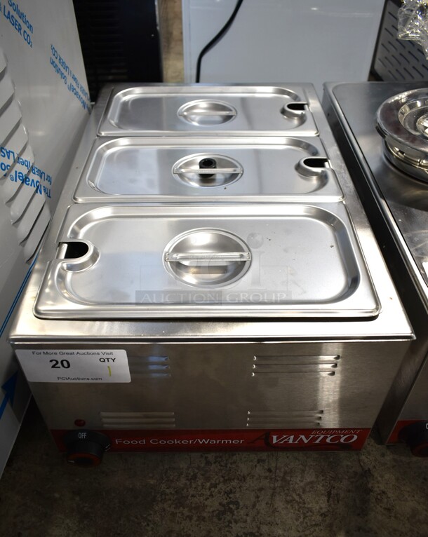 BRAND NEW SCRATCH AND DENT! 2022 Avantco 177W50CKR Stainless Steel Commercial Countertop Food Warmer w/ 3 Drop Ins, 3 Lids. 120 Volts, 1 Phase. Tested and Working! - Image 1 of 5