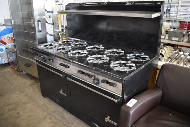 Garland Metal Commercial Natural Gas Powered 10 Burner Range w/ 2 Ovens, Over Shelf and Back Splash. 60x31x58 - Image 2 of 8