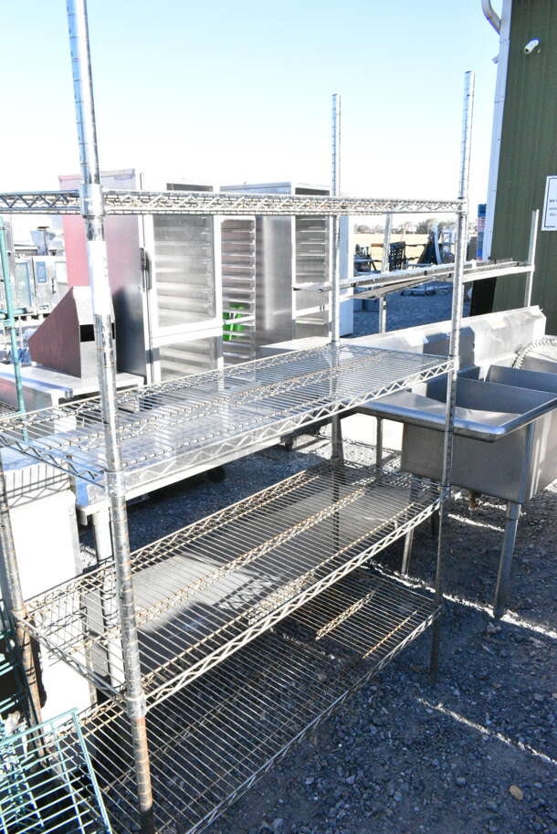 Chrome Finish 4 Tier Wire Shelving Unit. BUYER MUST DISMANTLE. PCI CANNOT DISMANTLE FOR SHIPPING. PLEASE CONSIDER FREIGHT CHARGES.  - Image 1 of 2