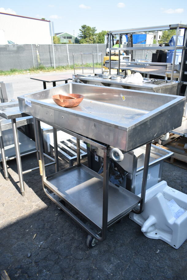 Stainless Steel Ice Buffet Merchandiser on Metal 2 Tier Cart w/ Commercial Casters.  - Image 1 of 6