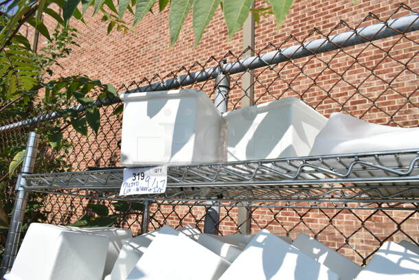 Chrome Finish 5 Tier Shelving Unit on Commercial Casters w/ Contents Including White Poly Bins. BUYER MUST DISMANTLE. PCI CANNOT DISMANTLE FOR SHIPPING. PLEASE CONSIDER FREIGHT CHARGES.  - Image 5 of 12