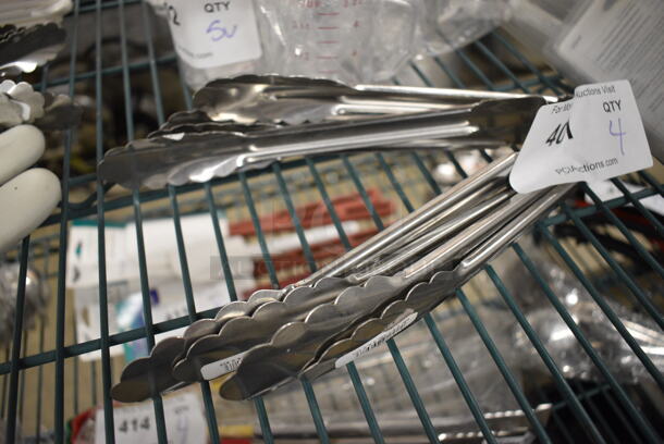 4 BRAND NEW! Stainless Steel Tongs. 9.5