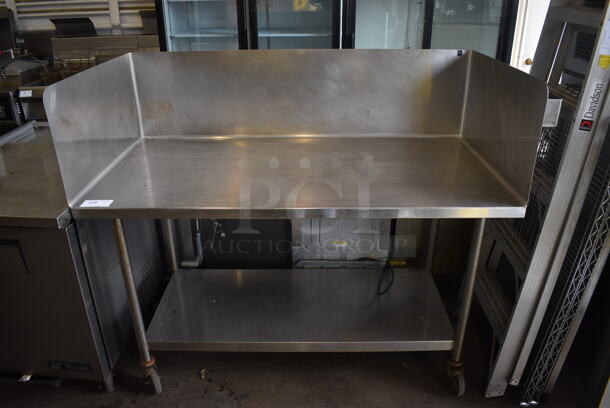 Stainless Steel Commercial Table w/ Back Splash, Side Splashes, Side Speedwell and Under Shelf on Commercial Casters. 64x30x52