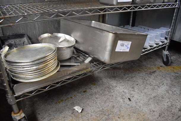 ALL ONE MONEY! Tier Lot of Various Items Including Metal Lids, Metal Steam Table Bin and Poly Drink Slider