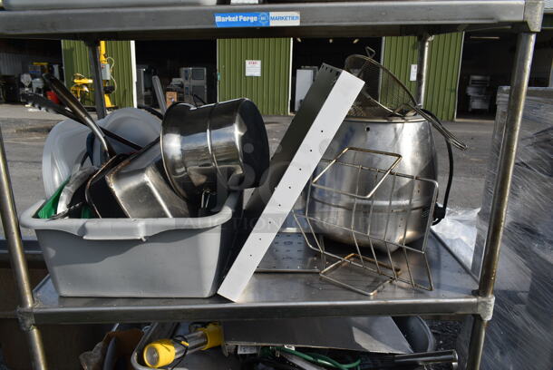 Metal 4 Tier Shelving Unit w/ Contents Including Stainless Steel Drop In Bins and Metal Baking Pans.  - Image 4 of 10